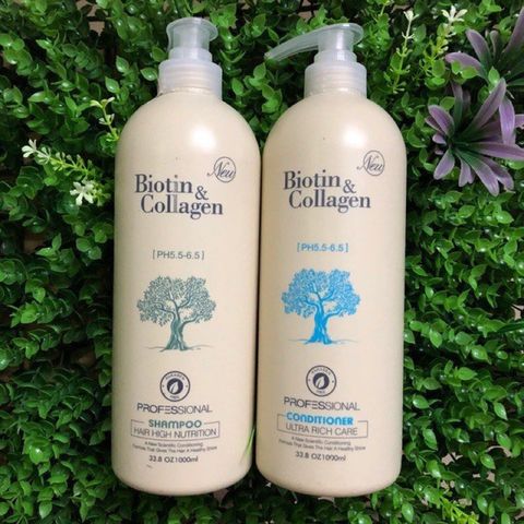 DẦU GỘI + XẢ  BIOTIN COLLAGEN TRẮNG CHÍNH HÃNG 1000ml, DẦU GỘI PHỤC HỒI TÓC HƯ TỔN, CHỐNG GÃY RỤNG