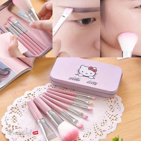 Set cọ trang điểm Kitty 7 món kèm hộp nhôm