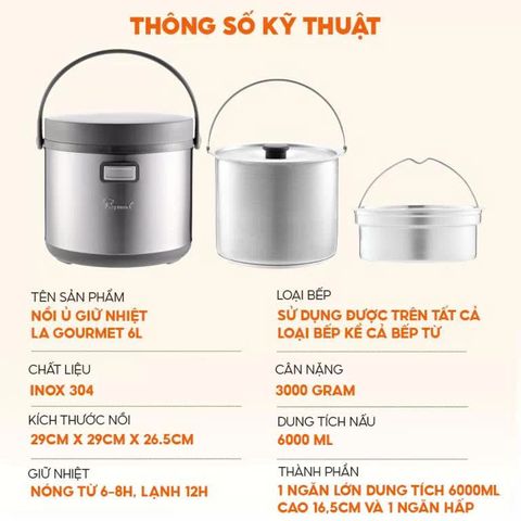 Nồi ủ giữ nhiệt La gourmet 6L – 267788