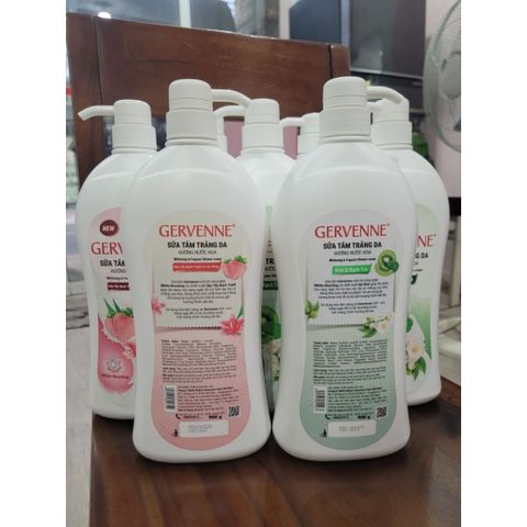 [Chai 900gr] Sữa Tắm Trắng Da Hương Nước Hoa Gervenne 900g Hương Dâu Tây Bạch Tuyết & Lily Hồng / Hương Kiwi & Bạch Trà