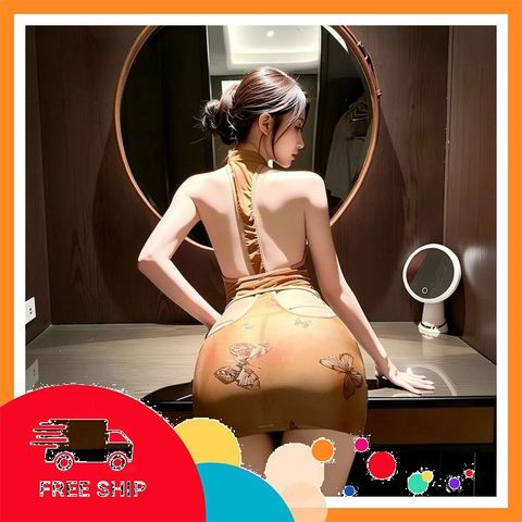 (Che Tên Khi Giao) Đồ Lót Gợi Cảm Sườn Xám Xẻ Ngực Khoe Lưng Gợi Cảm Duyên Dáng Váy Ngủ In Bướm Ôm Body Tôn Dáng Quyến Rũ - N786 Cao Cấp Bảo Đảm