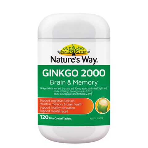 Viên uống Nature's Way Ginkgo 2000 Brain & Memory 120 viên - Cải thiện trí nhớ & sự tập trung & Chức năng nhận thức - S/P Chuẩn Úc