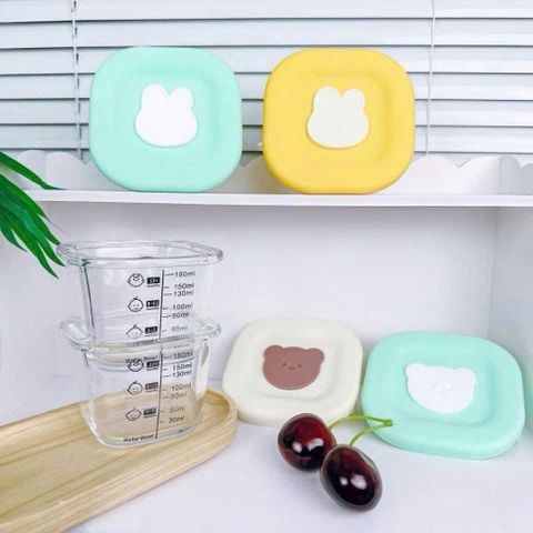 Set 2 Hộp Thủy Tinh Trữ Đồ Ăn Dặm 140ml Cho Bé