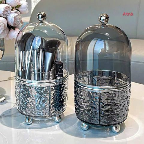 Lọ Đựng Cọ Trang Điểm Xoay 360° Có Nắp Chống Bụi – Hộp Đựng Mỹ Phẩm Hoạ Tiết Gợn Sóng Sang Trọng
