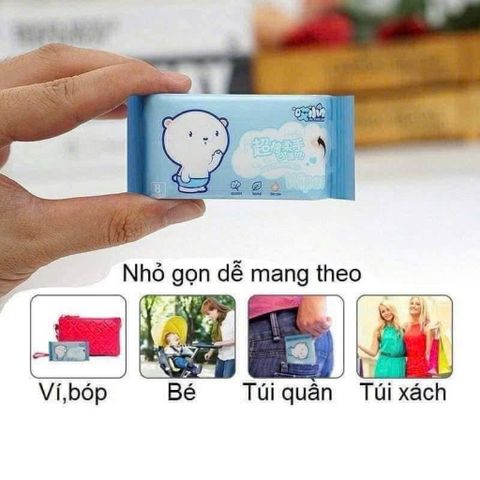 Set 8 Gói Giấy Ướt Mini – Khăn Giấy Ướt Bỏ Túi Siêu Tiện Lợi Cho Bé Và Gia Đình