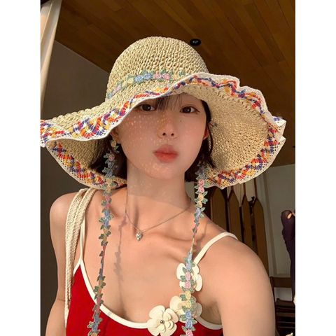 👒 Mũ Đi Biển Cói Viền Thêu Hoa – Xinh Xắn, Chống Nắng Cực Đỉnh 🌸