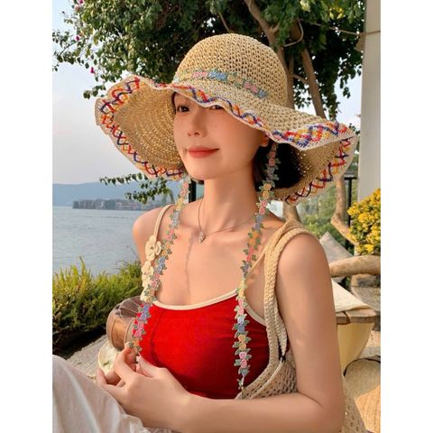 👒 Mũ Đi Biển Cói Viền Thêu Hoa – Xinh Xắn, Chống Nắng Cực Đỉnh 🌸