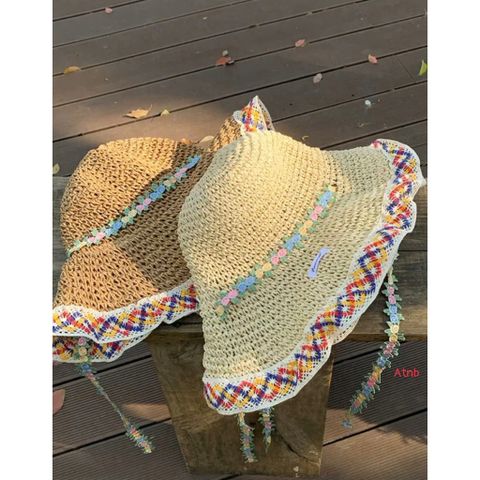 👒 Mũ Đi Biển Cói Viền Thêu Hoa – Xinh Xắn, Chống Nắng Cực Đỉnh 🌸