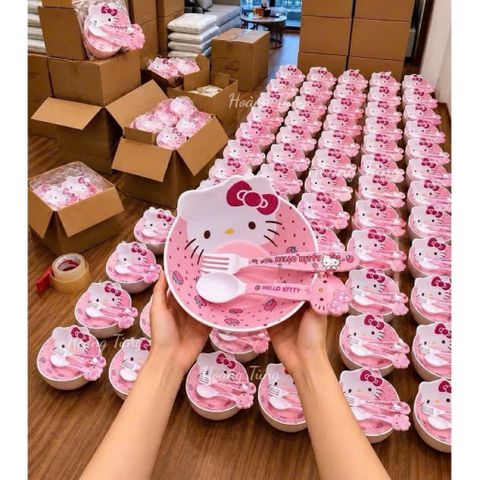 bát hello kitty kèm thìa dĩa – bộ bát ăn siêu dễ thương cho bé và tín đồ kitty