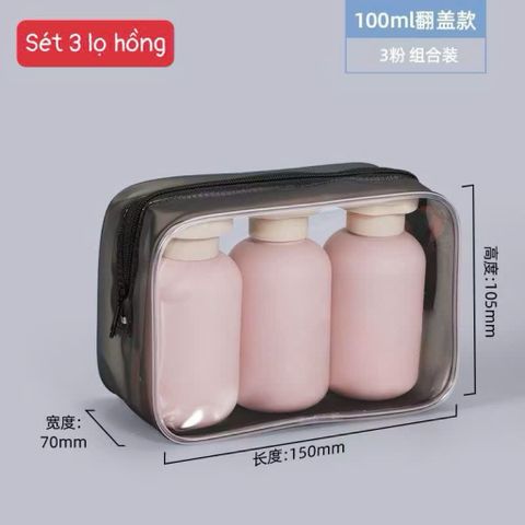 sét 3 lọ chiết mỹ phẩm du lịch kèm túi zip – lọ đựng dầu gội, sữa tắm, kem dưỡng tiện lợi