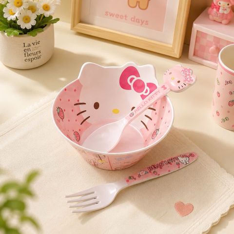 bát hello kitty kèm thìa dĩa – bộ bát ăn siêu dễ thương cho bé và tín đồ kitty