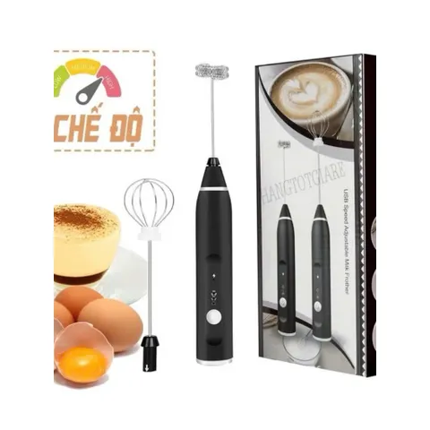Máy Tạo Bọt Cafe Mini 3 Tốc Độ – Máy Đánh Trứng Cầm Tay Không Dây Cao Cấp, Có 2 Đầu Que Đổi Tiện Lợi