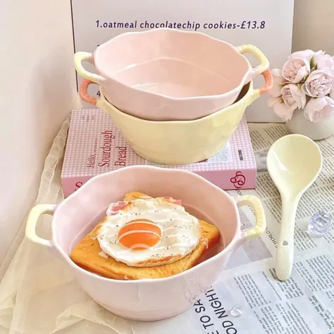 Bát Tô Sứ Pastel Kèm Muôi Múc Canh – Tô Ăn Mì, Cháo, Canh Tay Cầm Dễ Thương