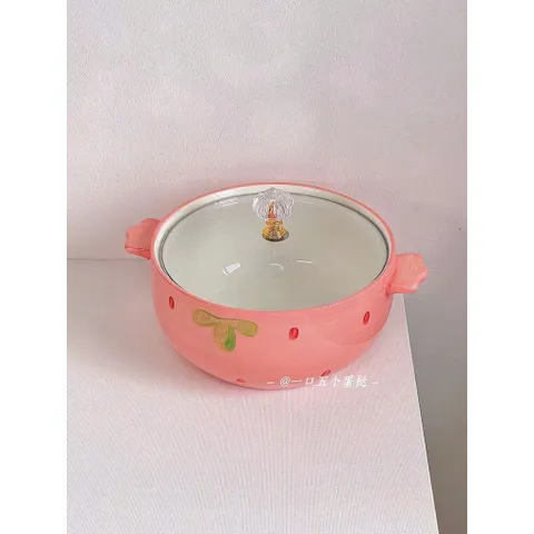 Tô sứ dâu kèm nắp kính + muỗng + đũa siêu xinh – vừa dùng vừa decor