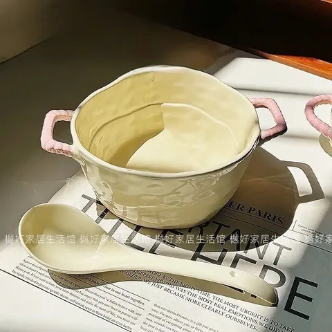 Bát Tô Sứ Pastel Kèm Muôi Múc Canh – Tô Ăn Mì, Cháo, Canh Tay Cầm Dễ Thương