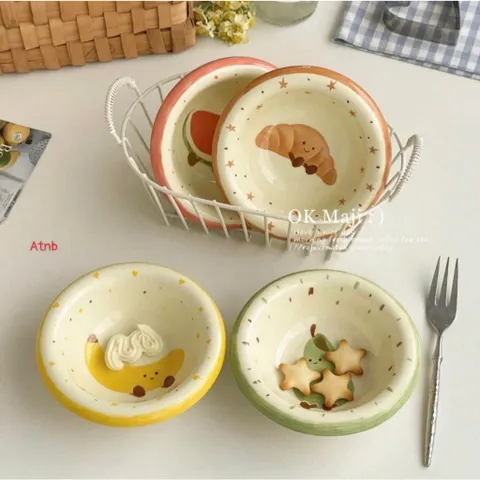 Set 4 Bát Sứ Chấm Nước Chấm Hoạ Tiết Trái Cây Dễ Thương – Chén Nước Mắm Mini Trang Trí Bàn Ăn