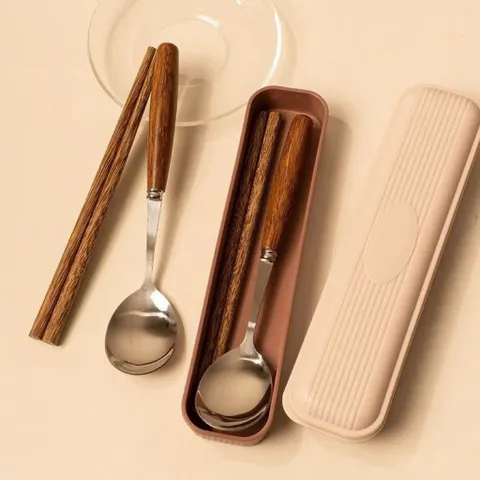 Bộ Muỗng Đũa Cá Nhân Cán Gỗ Vintage - Kèm Hộp Đựng Tiện Lợi Cho Văn Phòng, Du Lịch