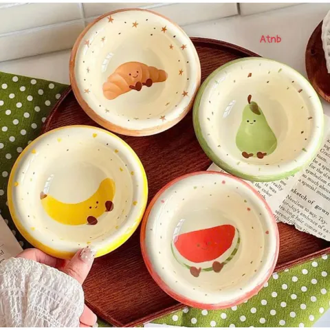 Set 4 Bát Sứ Chấm Nước Chấm Hoạ Tiết Trái Cây Dễ Thương – Chén Nước Mắm Mini Trang Trí Bàn Ăn