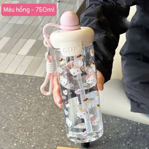 Bình Nước 750ml Có Ống tHút – Họa Tiết Thỏ Garden Rabbit Xinh Xắn, Chịu Nhiệt Tốt
