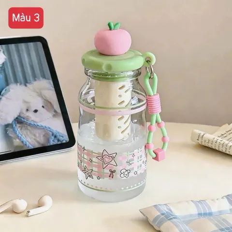 Bình Nước Nhựa Nắp Táo 600ml Siêu Cute – Có Lõi Lọc Tiện Lợi