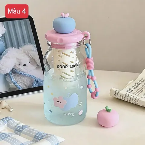Bình Nước Nhựa Nắp Táo 600ml Siêu Cute – Có Lõi Lọc Tiện Lợi