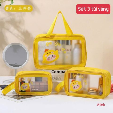 🌸 SET 3 TÚI ĐỰNG MỸ PHẨM TRONG SUỐT LUCKY CAT - CHỐNG THẤM NƯỚC CAO CẤP 🌸