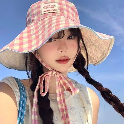 👒 MŨ BUCKET VÀNH RỘNG HỌA TIẾT CARO - CỰC XINH CÙNG DÂY THẮT NƠ CÁ TÍNH