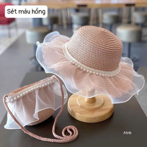Set Mũ Kèm Túi Cho Bé Siêu Xinh – Đi Chơi, Đi Biển Cực Đáng Yêu