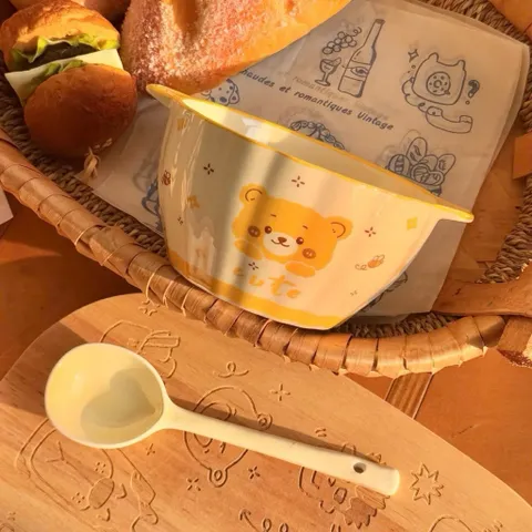 🐻 Set 2 Bát Ăn Sứ Kèm 2 Thìa Cho Bé – Thiết Kế Dễ Thương, An Toàn Cho Trẻ Nhỏ 🍓