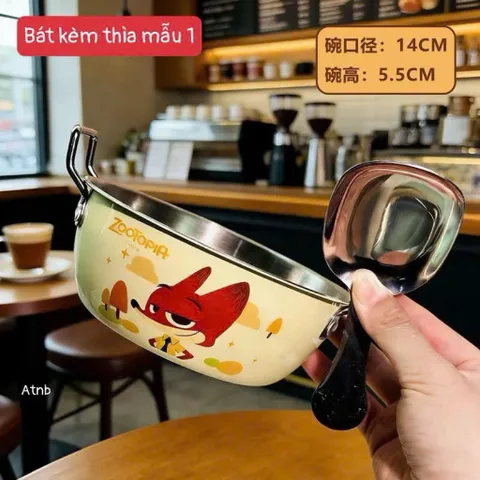 Bát Ăn Inox 2 Lớp Cách Nhiệt Cao Cấp Hình Thú Zootopia Đáng Yêu Cho Bé (Kèm Thìa)