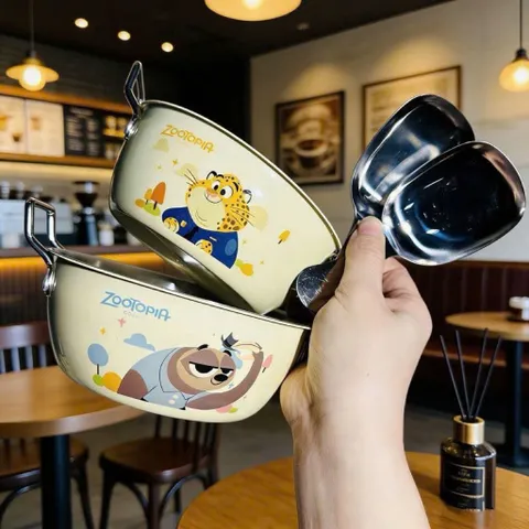 Bát Ăn Inox 2 Lớp Cách Nhiệt Cao Cấp Hình Thú Zootopia Đáng Yêu Cho Bé (Kèm Thìa)