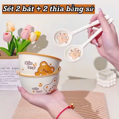 🐻 BỘ 2 BÁT + 2 THÌA SỨ 