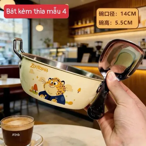 Bát Ăn Inox 2 Lớp Cách Nhiệt Cao Cấp Hình Thú Zootopia Đáng Yêu Cho Bé (Kèm Thìa)