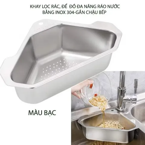 🧺 Rổ Lọc Rác Bồn Rửa Chén Inox Góc Tam Giác – Tiện Lợi, Sạch Sẽ Cho Gian Bếp