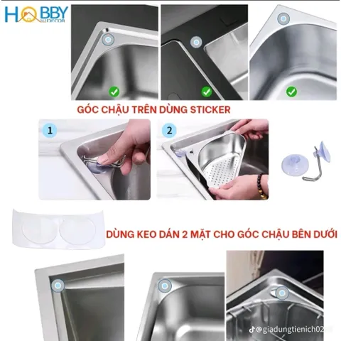 🧺 Rổ Lọc Rác Bồn Rửa Chén Inox Góc Tam Giác – Tiện Lợi, Sạch Sẽ Cho Gian Bếp