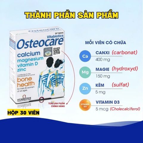 Viên Bổ Sung Canxi Magie Osteocare Vitabiotics - Hỗ Trợ Xương Khỏe Mạnh, Vitamin D3 và Kẽm, Hộp 30 Viên