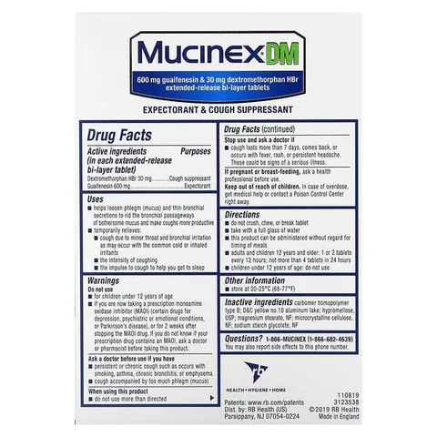 Viên uống giảm ho long đờm Mucinex DM EXPECTORANT & COUGH 20 tablets