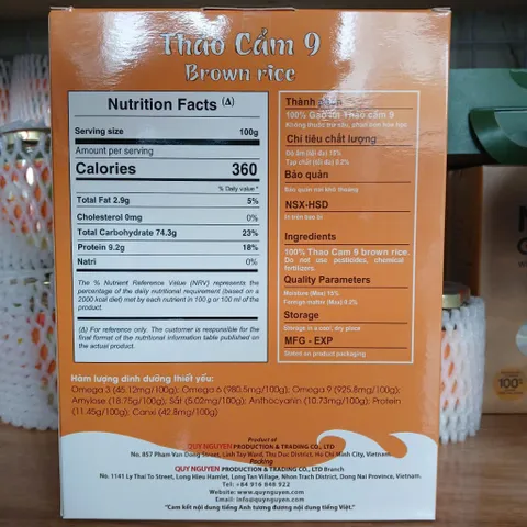 Gạo thảo cẩm 9 Tuệ Hải hộp 2kg công ty Quy Nguyên