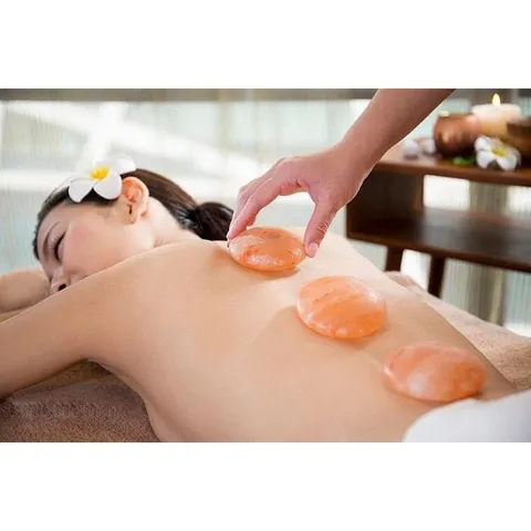 Viên Massage Đá Muối massage  Himalaya tròn dẹt -Nhập Khẩu Pakistan