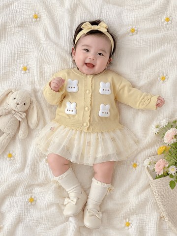 Hàng QC - Áo len cardigan thỏ con cute đáng yêu dễ thương đính nơ thu đông hàn quốc ấm áp dày dặn cho bé gái
