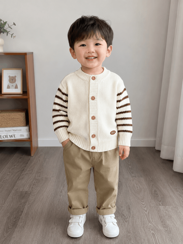Hàng QC - Áo len cardigan kẻ cho bé trai thu đông phong cách vintage hàn quốc ấm áp