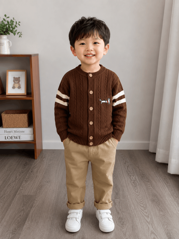 Hàng QC - Áo len nâu chó con kẻ cute đáng yêu vintage hàn quốc mùa đông cho bé trai hàn quốc