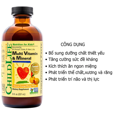 Siro Vitamin Tổng Hợp ChildLife Multi Vitamin & Mineral 237ml cho trẻ từ 6 tháng tuổi