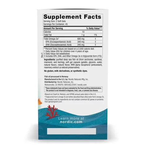 Viên nang mềm Nordic Naturals Ultimate Omega Junior, 680 mg, dầu cá, 90 viên.