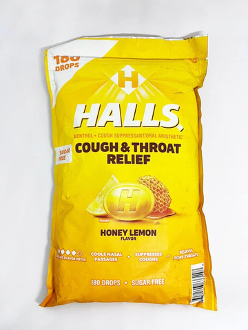 Kẹo Halls thông cổ, mát họng Halls Sugar Free Relief Honey Lemon 180 viên