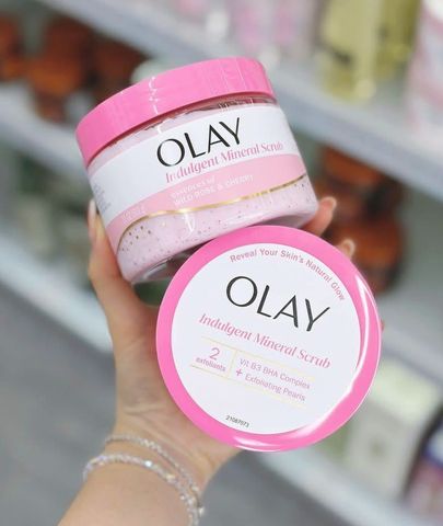 🌸 Tẩy tế bào chết OLAY MINERAL SCRUB Exfoliating Wild Rose & Cherry Creme-(Hồng)