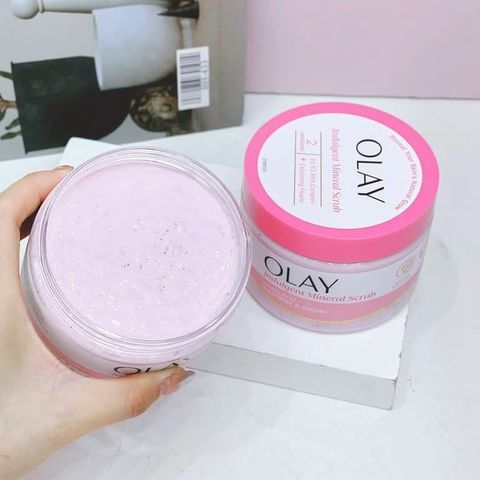 🌸 Tẩy tế bào chết OLAY MINERAL SCRUB Exfoliating Wild Rose & Cherry Creme-(Hồng)