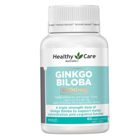 Viên uống Hỗ trợ tuần hoàn não Healthy Care Ginkgo Biloba 6000 mg [60 viên] Bảo vệ hệ thần kinh - S/P Chuẩn Úc