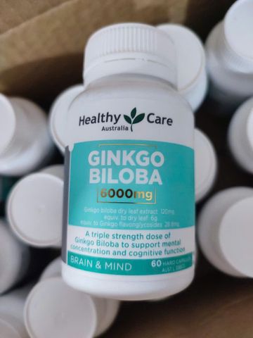 Viên uống Hỗ trợ tuần hoàn não Healthy Care Ginkgo Biloba 6000 mg [60 viên] Bảo vệ hệ thần kinh - S/P Chuẩn Úc