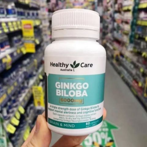 Viên uống Hỗ trợ tuần hoàn não Healthy Care Ginkgo Biloba 6000 mg [60 viên] Bảo vệ hệ thần kinh - S/P Chuẩn Úc